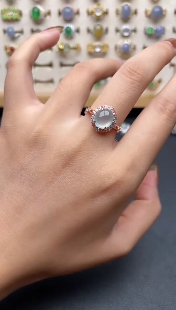 翡翠戒指银S925镶嵌一物一证一礼盒