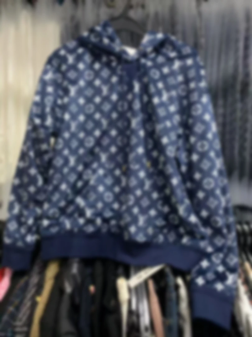 慕溢-626蓝色老花连帽拉链长袖外套