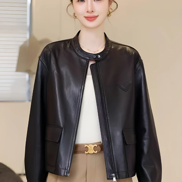 D25109春秋百搭小羊皮休闲短款皮草外套女