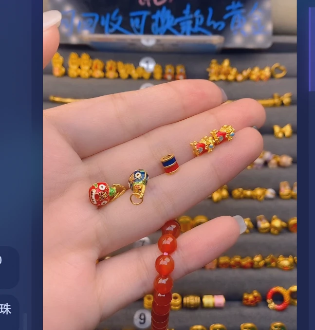足金999小蛮腰*2+小貔貅*2+吞金兽爸妈玛 瑙手串/ 多样性发
