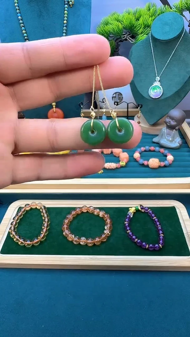 和田玉14K金镶嵌耳饰E403