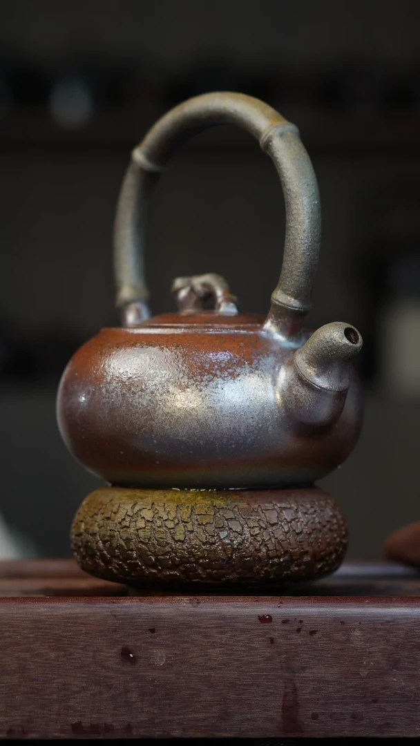 茶壶紫砂 柴烧 天青提梁400cc