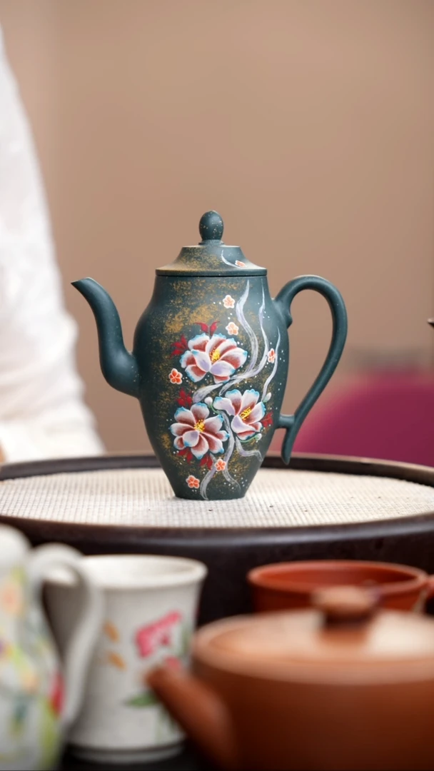 茶壶紫砂雪花绿泥宫灯泥绘三花