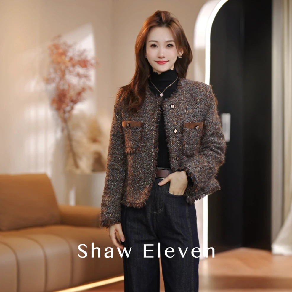 X【ShawEleven】 秋冬法式圆领2024新款羊毛小香羽绒版2499