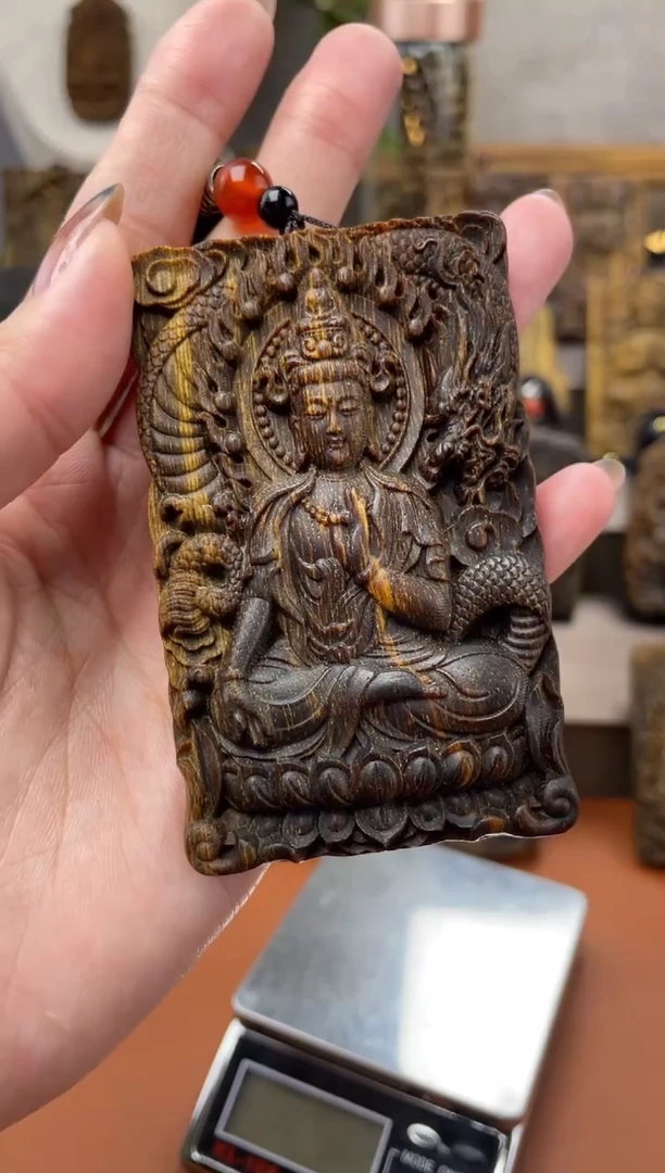 木木雕款芽庄 双面御龙观音8cm送养香瓶