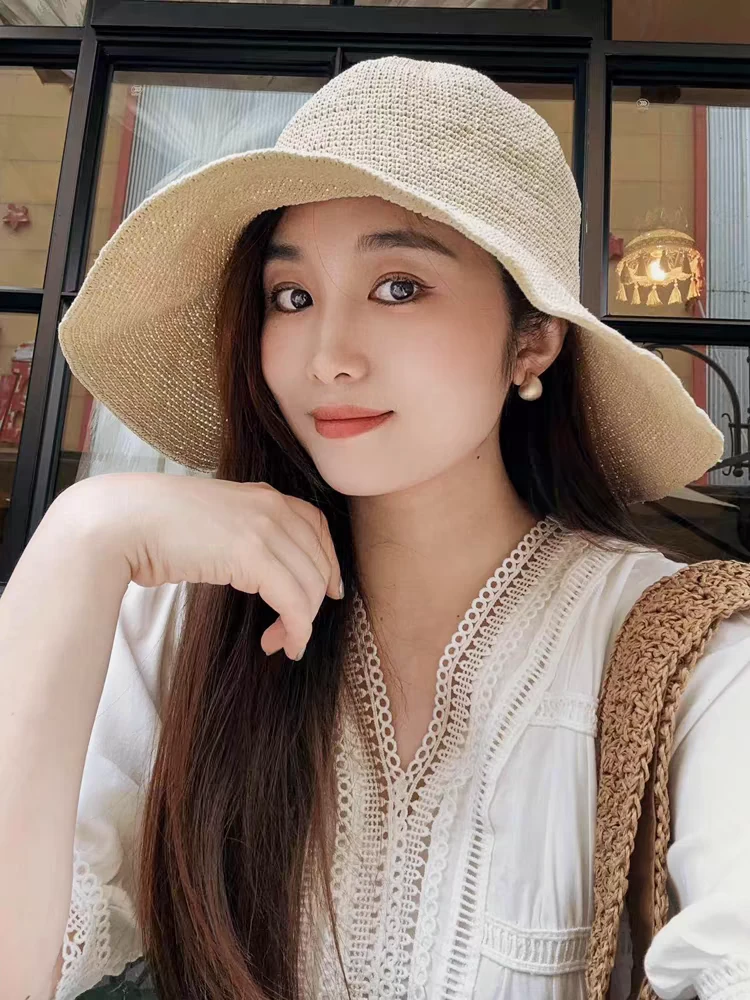 手编帽子慵懒风大帽檐夏天女夏季遮阳帽防晒洋气显脸小2025太阳帽