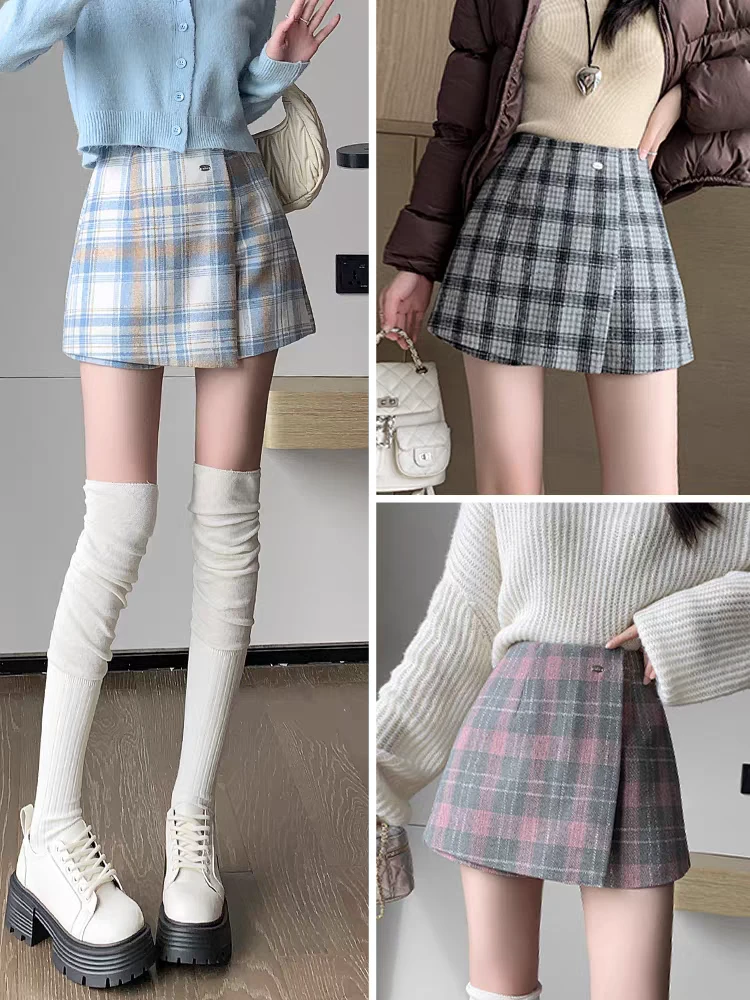 201高腰半身裙秋冬复古学院风半裙格子不褪色甜美格纹