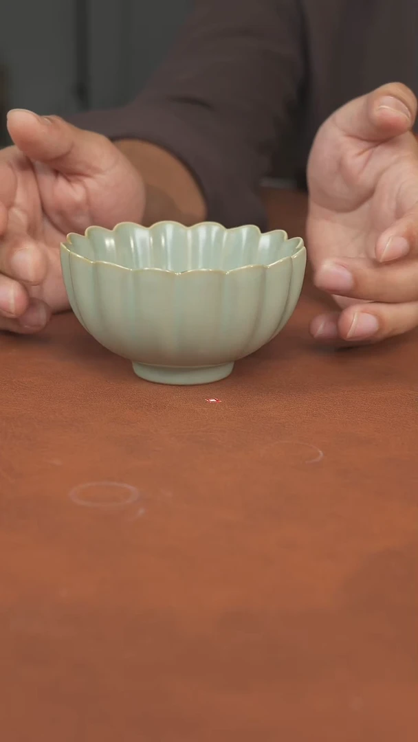 杯子纯手工汝窑原矿釉汝瓷花瓣杯大