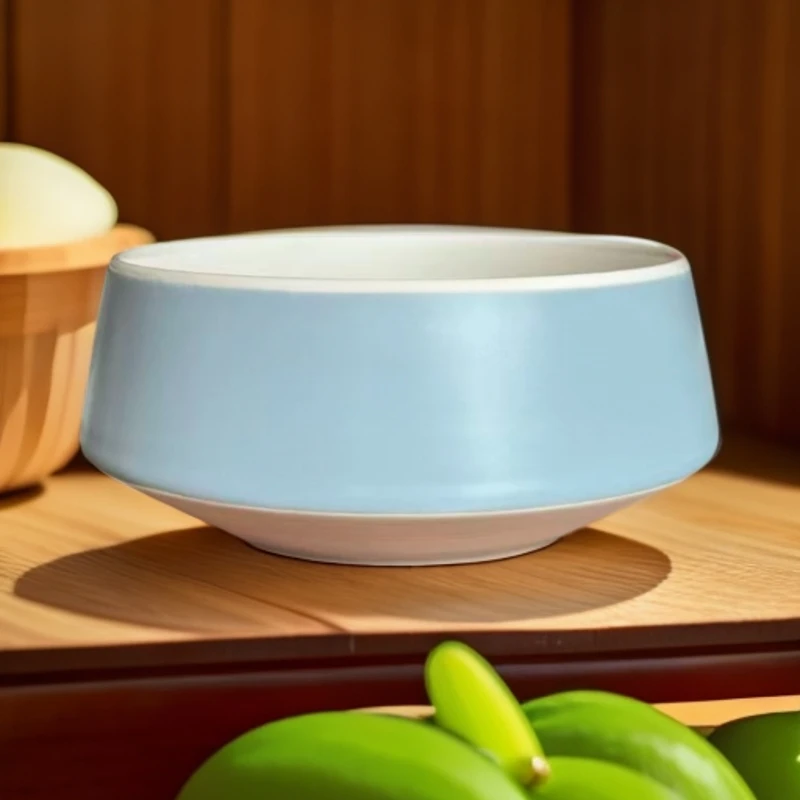 【FF家】13*6.5CM 蓝白双拼水果碗 家用饭碗 手工陶瓷沙拉碗 简约风