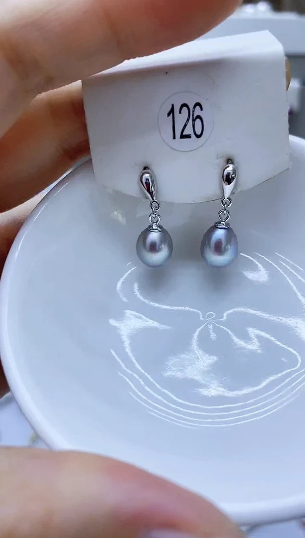 银S925镶嵌淡水珍珠耳饰126