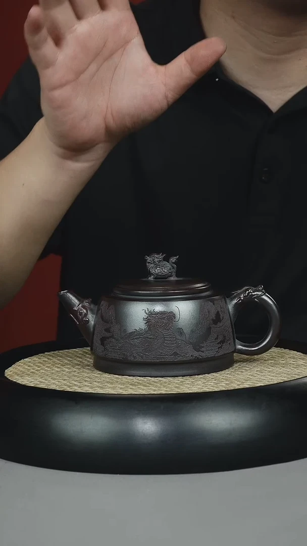 茶壶紫砂黑料石红 龙龟壶