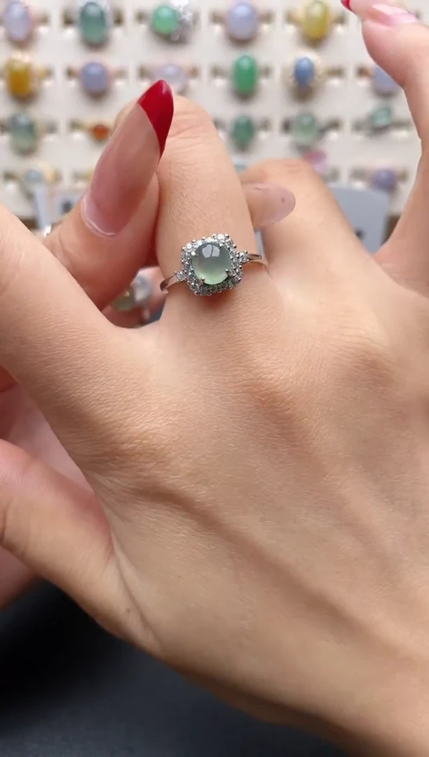 【闪购商品】翡翠戒指银S925镶嵌一物一证一礼盒