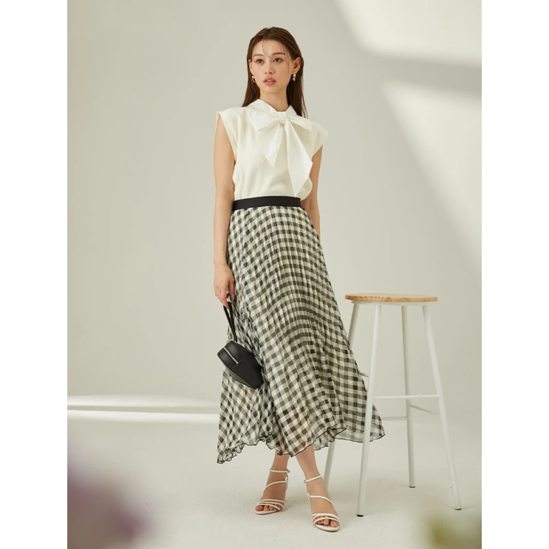 【DD外贸】 夏季新款 L 无袖气质时尚针织小众复古通勤百搭系带优雅