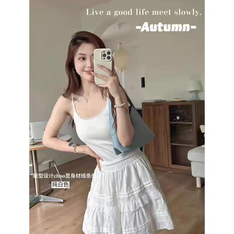 【鞋爱】8151早秋甜美花边吊带背心女美背免穿文胸内搭可外穿上衣