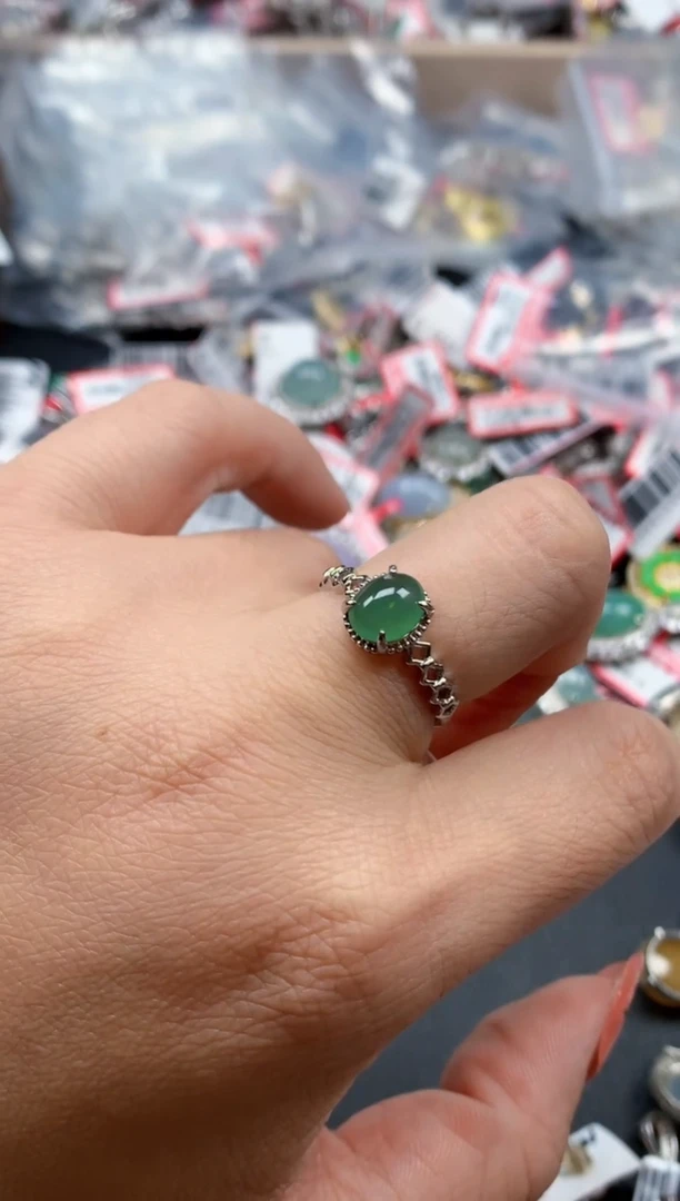 银S925镶嵌戒指翡翠天然A货缅甸翡翠