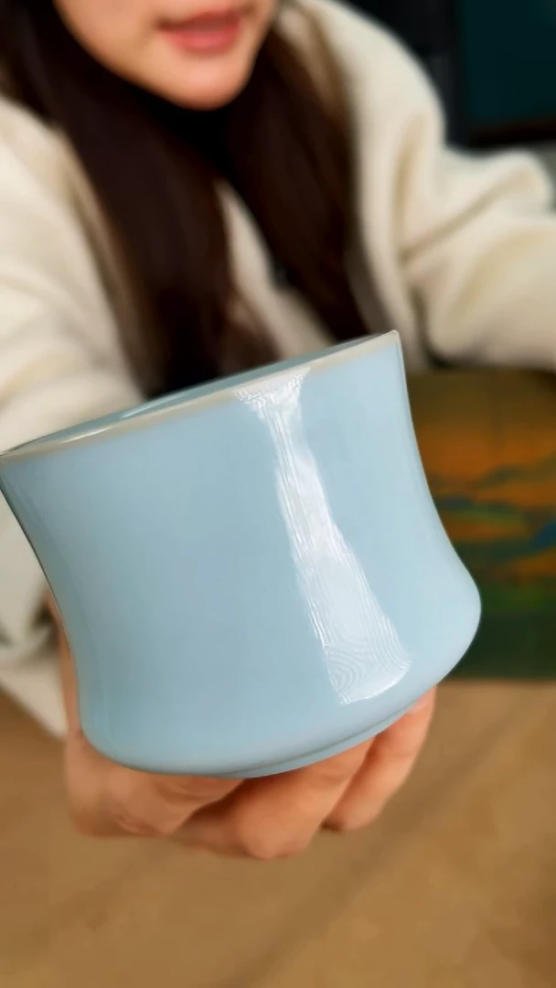 杯子瓷韩红 天青釉 束腰杯