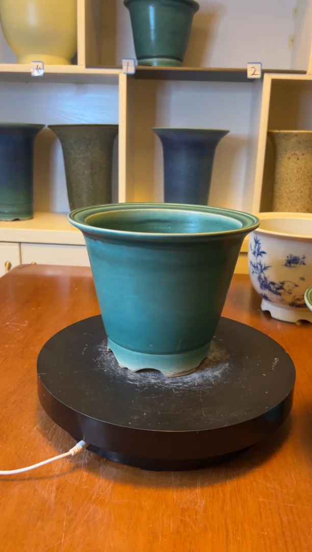 微瑕黛绿陶瓷花盆高16外口20内口16