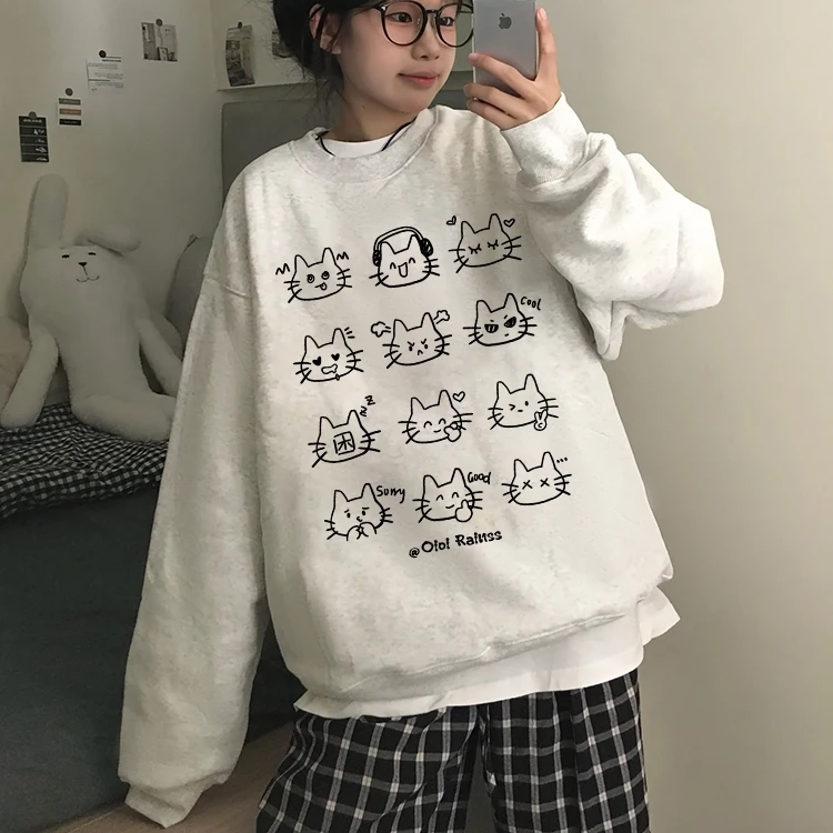 凯颂大码300斤小众别致创意卡通瞎猫卫衣男女秋冬宽松百搭打底衫