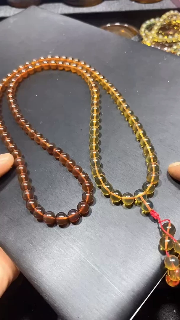 琥珀颈饰未镶嵌天然缅甸琥珀彩虹链7+