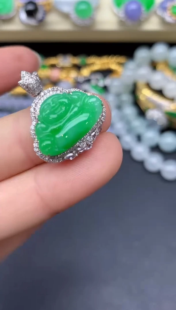 颈饰18K金镶嵌翡翠215-雪姐翡翠天天见