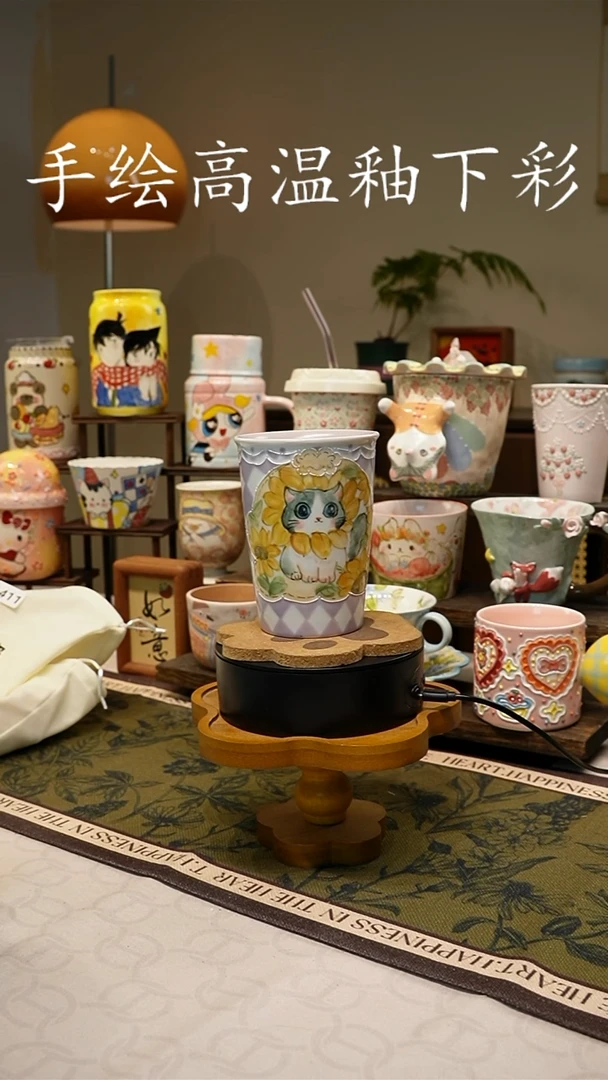 杯子1411手绘高温釉下彩