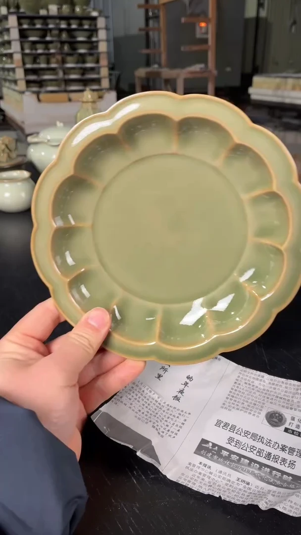 耀州窑仰山大花口盘微瑕363