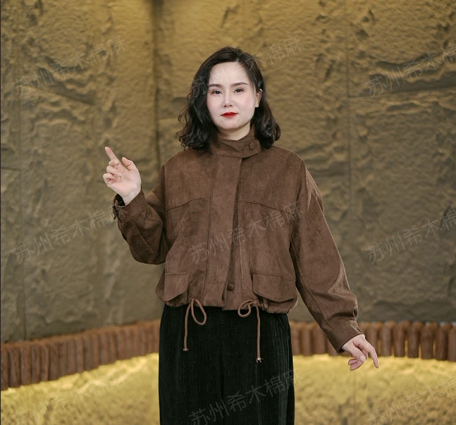 2025^新款早春时尚复古百搭立领抽绳厚外套百搭休闲气质女人上衣