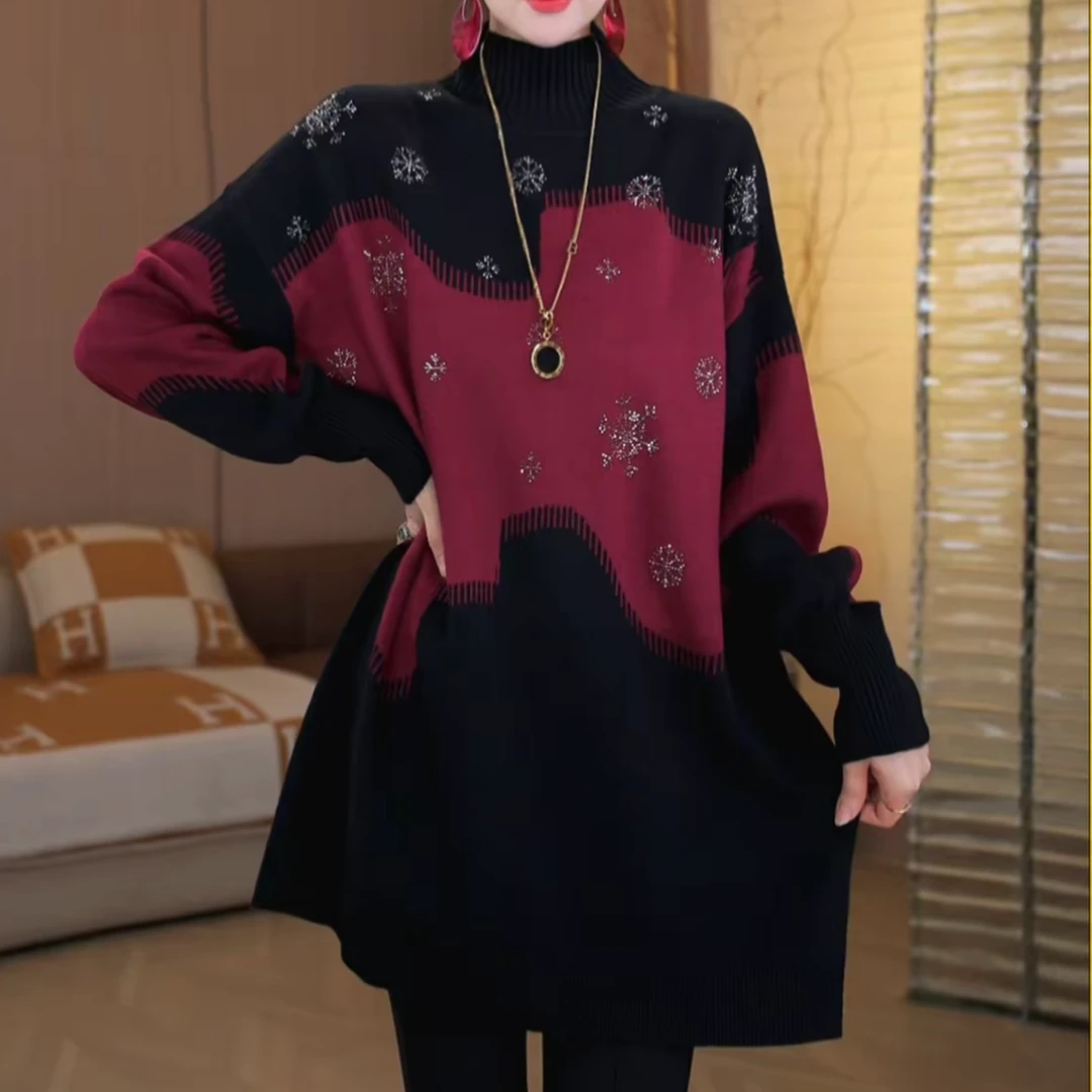 宽松减龄显瘦洋气冬季时尚休闲针织衫妈妈装遮肚高端保暖长袖毛衣