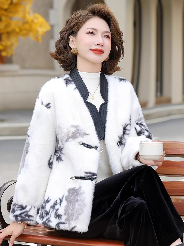 中年妈妈皮毛一体外套女2024冬装新款高贵气质上衣