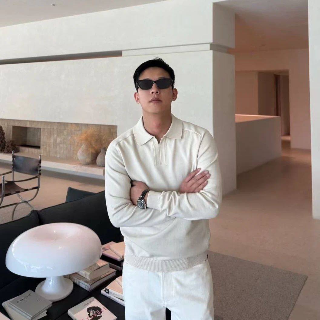 Richcore极简老钱海鸥领松弛翻领混纺百搭polo衫长袖休闲针织衫