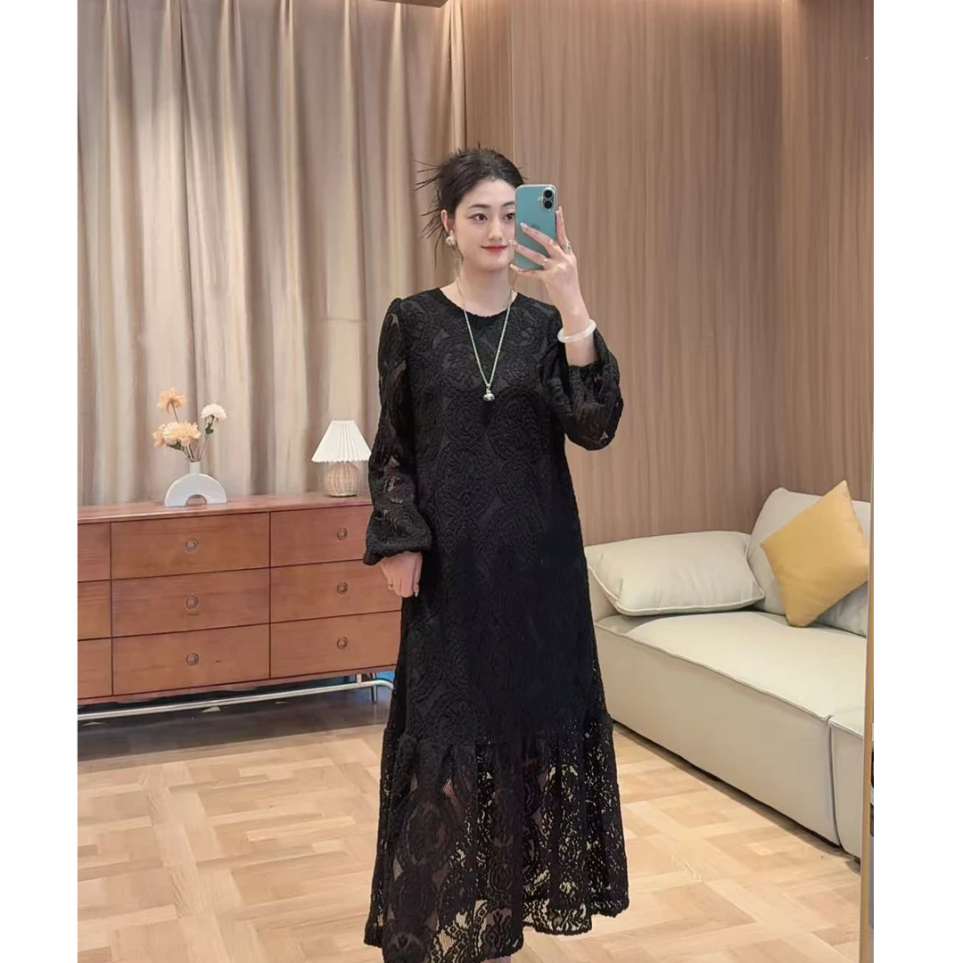 5030-1爆款气质镂空宽松百搭显瘦胖MM长款松弛感穿搭高级感连衣裙