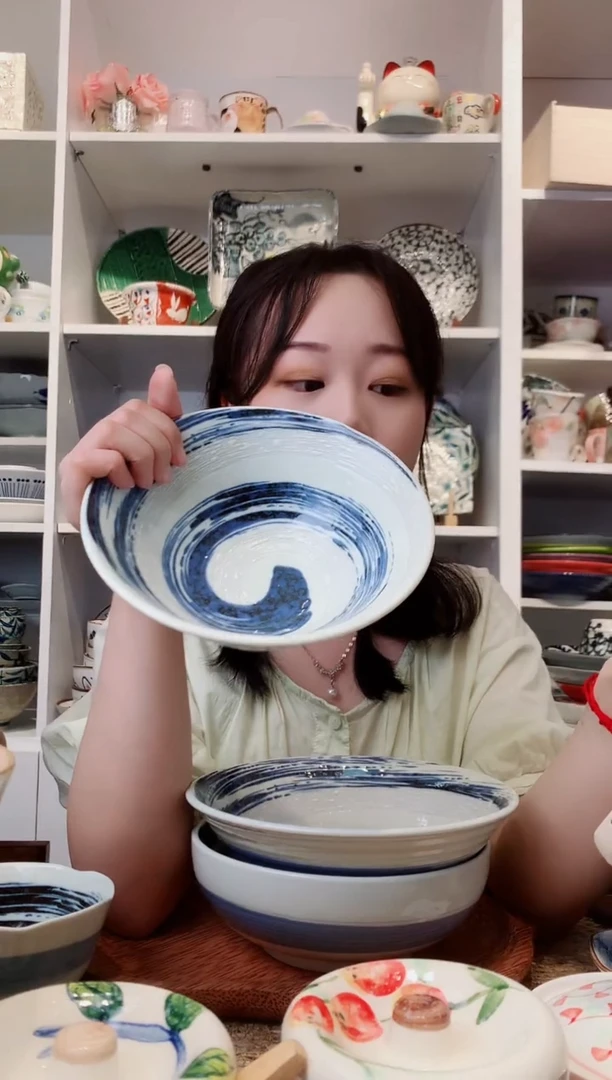 陶瓷美浓烧风吹清流斗笠面碗18cm