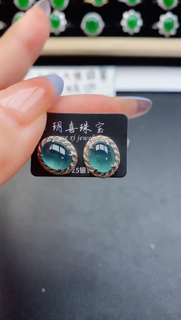 翡翠银S925镶嵌耳饰50805