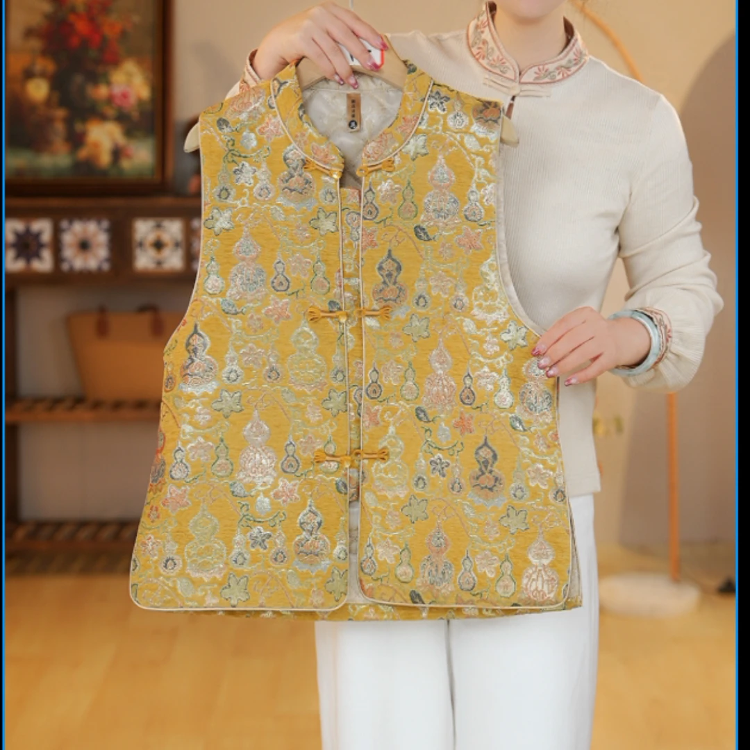 【2507#葫芦】新品冬季提花加厚马夹保暖刺绣国风