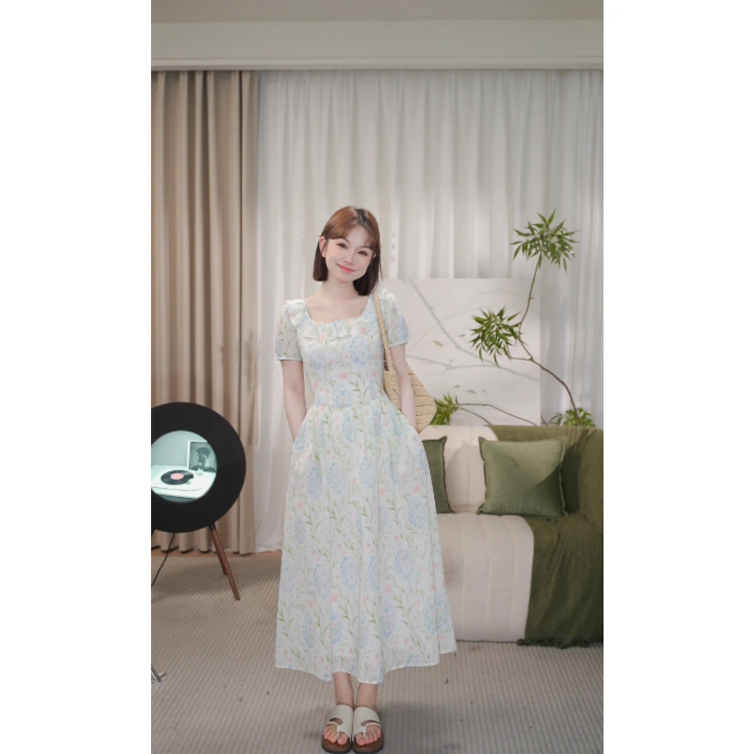 瞌睡兔定制【黛西花园】夏季法式碎花收腰显瘦时尚小清新印花连衣裙