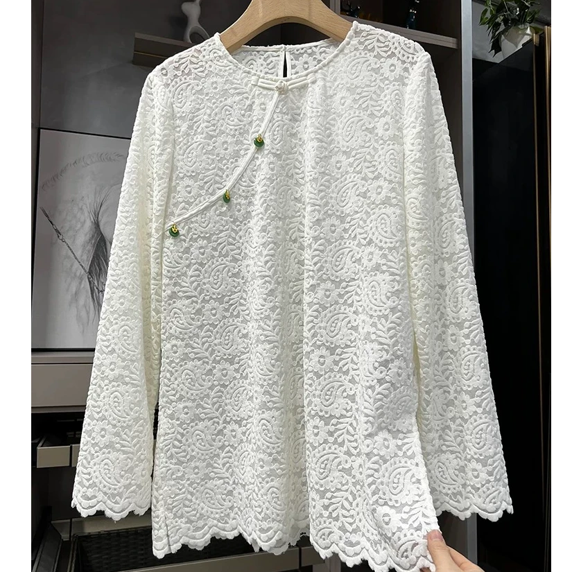 D31203南油爆款镂空长袖新中式国风上衣