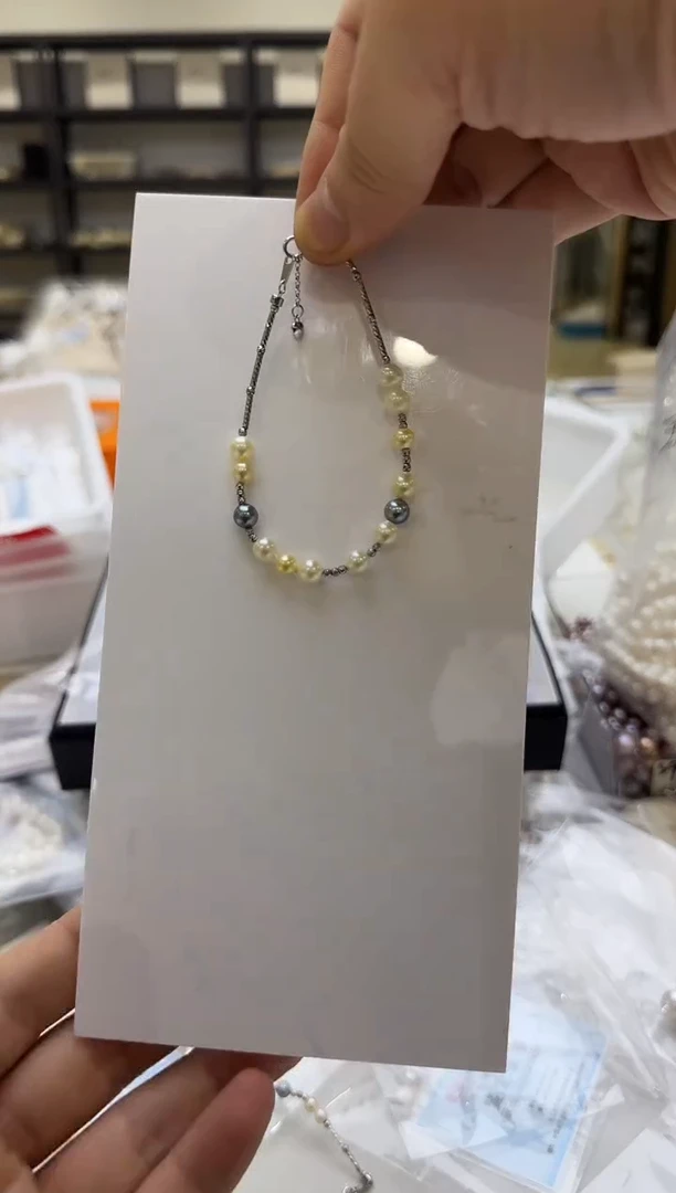 海水珍珠银S925镶嵌手链5-6mm 混彩