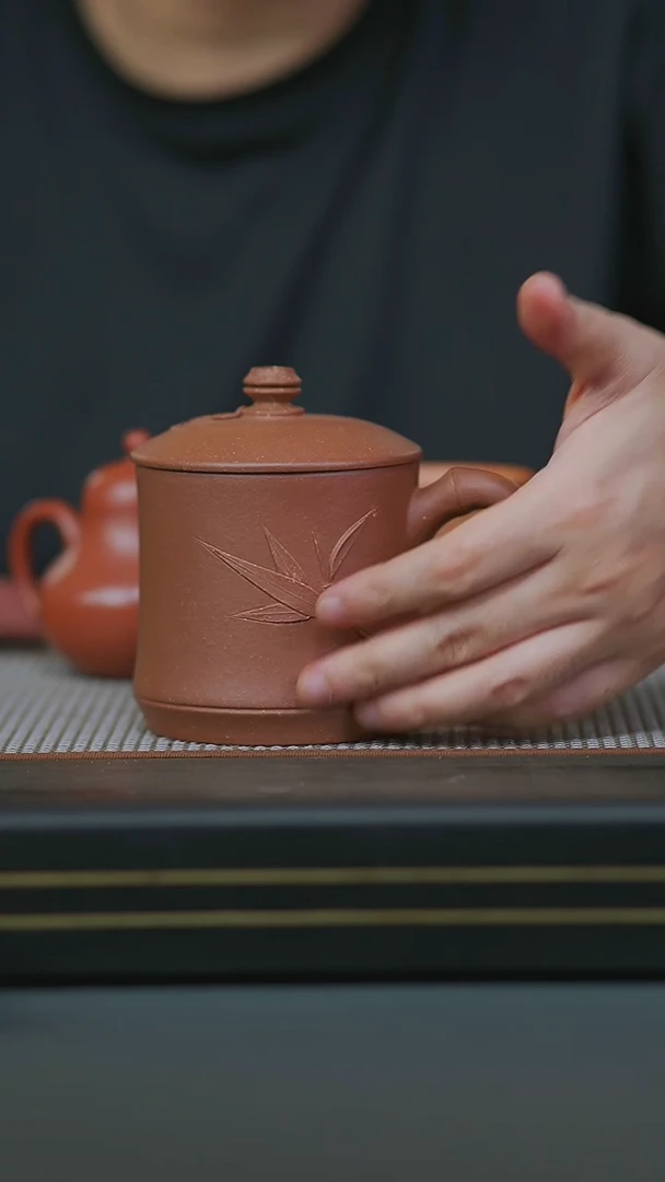 茶壶紫砂06-老降坡贴叶竹节老板盖杯
