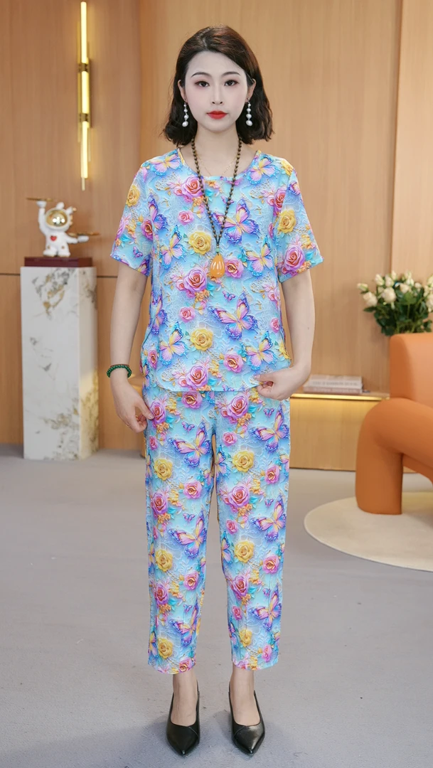#6623时尚2025新款休闲气质夏季短袖套装