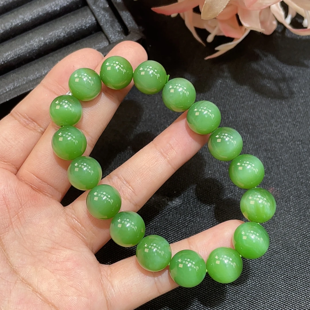 【 年中大促】4和田玉碧玉猫眼果绿手串多样性发一12MM S1575
