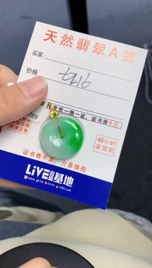 颈饰18K金镶嵌翡翠天然缅甸A货翡翠百元以上9元证书费自理