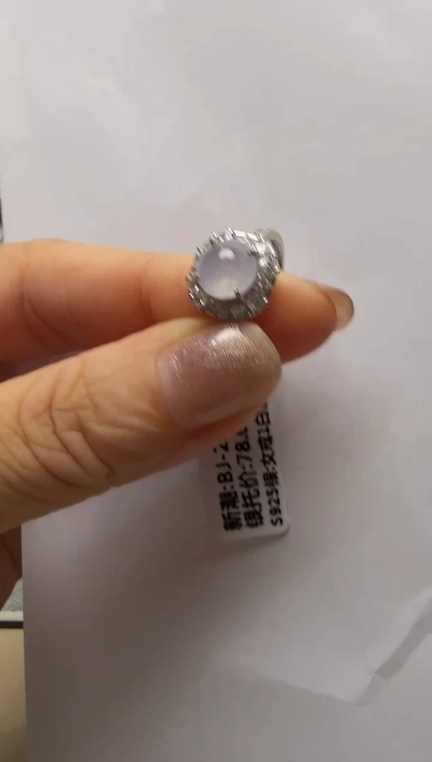 翡翠戒指银S925镶嵌925银镶缅甸A货翡翠戒指