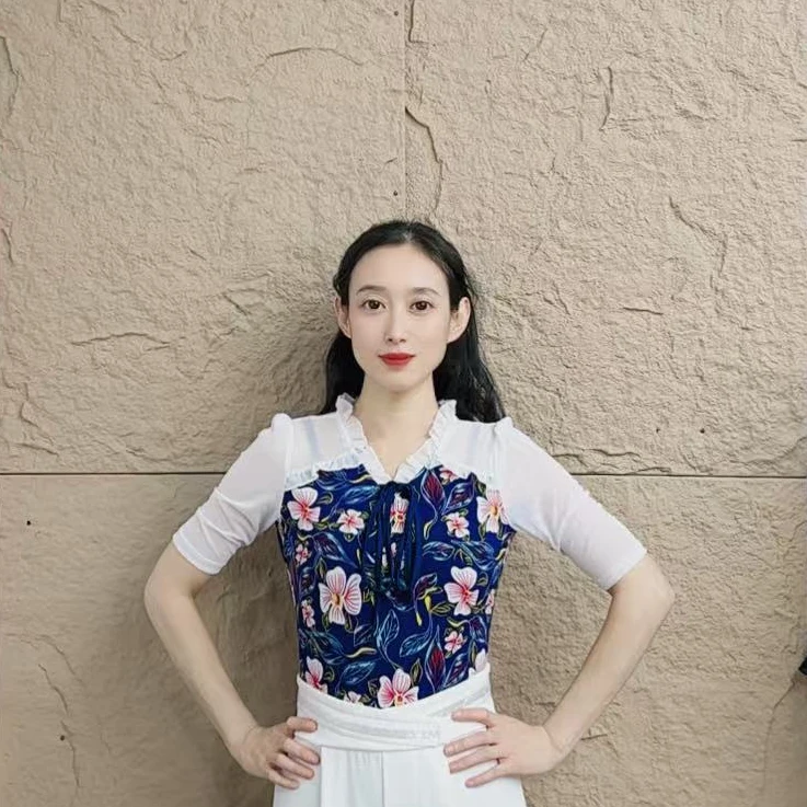 欢舞阁摩登舞A0734吉特巴百搭女士木耳领广场舞修身系带舞蹈服