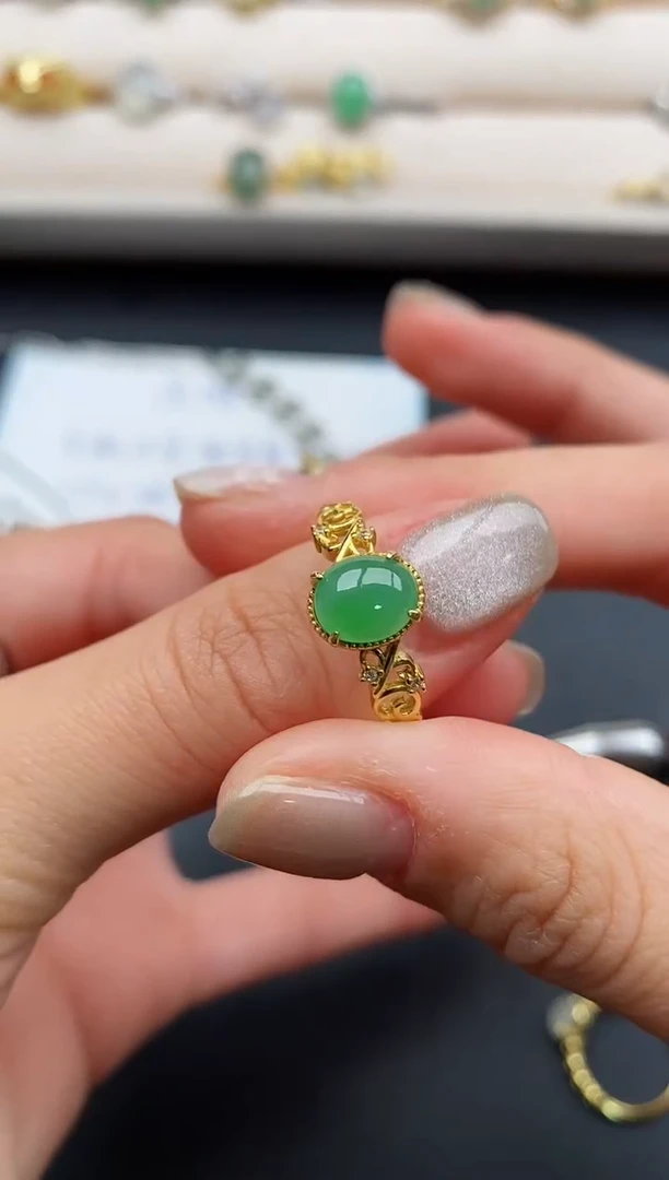 银S925镶嵌戒指翡翠4444444+8