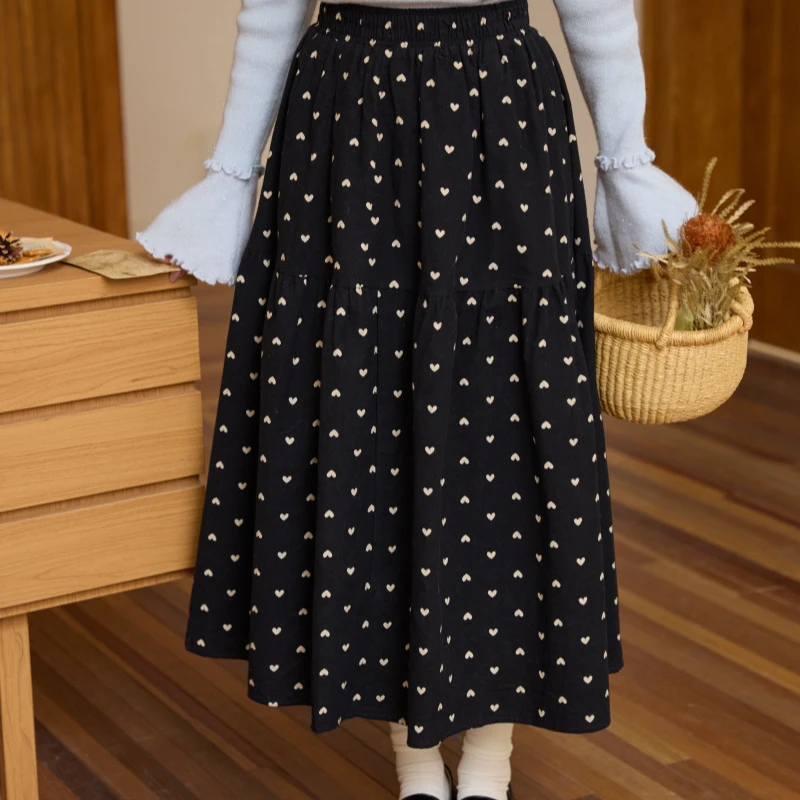 【鹿屿庄】黑色保暖半身裙新款高腰百搭A字裙L52621