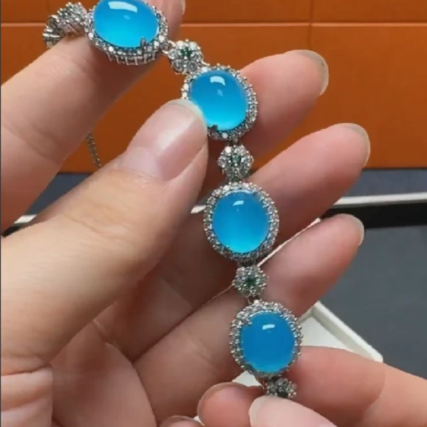 天然 玉石 蛋面蓝玉髓精美手链YS413