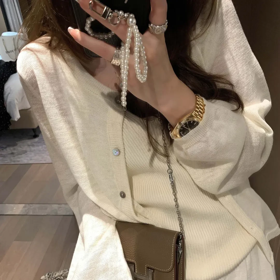 【CHIJIAN 织间】蝴蝶结刺绣红色防晒针织衫女春夏薄款冰丝空调衫