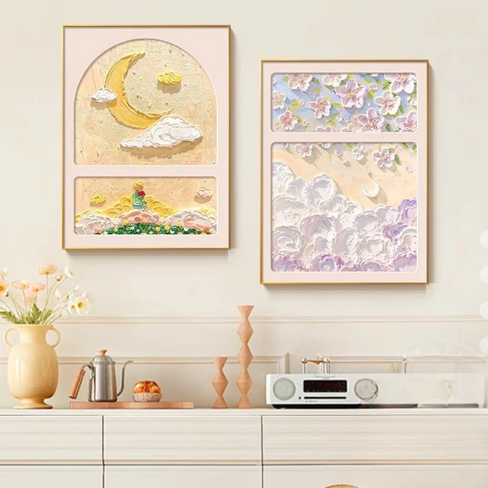 法式奶油风餐厅装饰画抽象花卉主卧床头挂画高级感壁画多巴胺ins