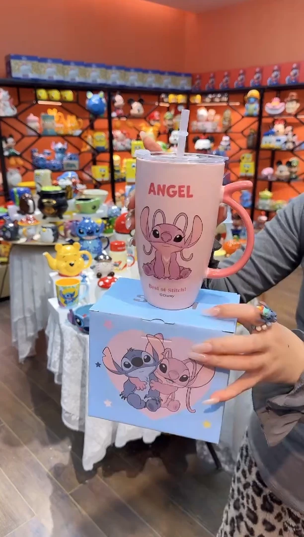 瓷片@@安琪陶瓷带盖粉色把手吸管杯