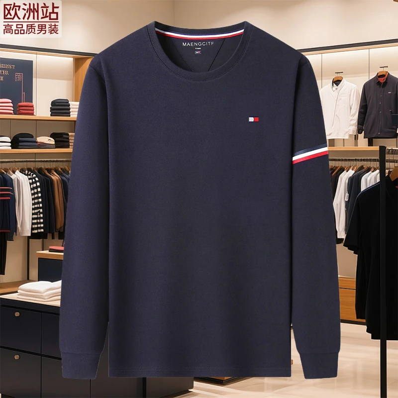 正品Tommy汤米春秋季新款男士长袖T恤时尚休闲圆领透气宽松打底衫